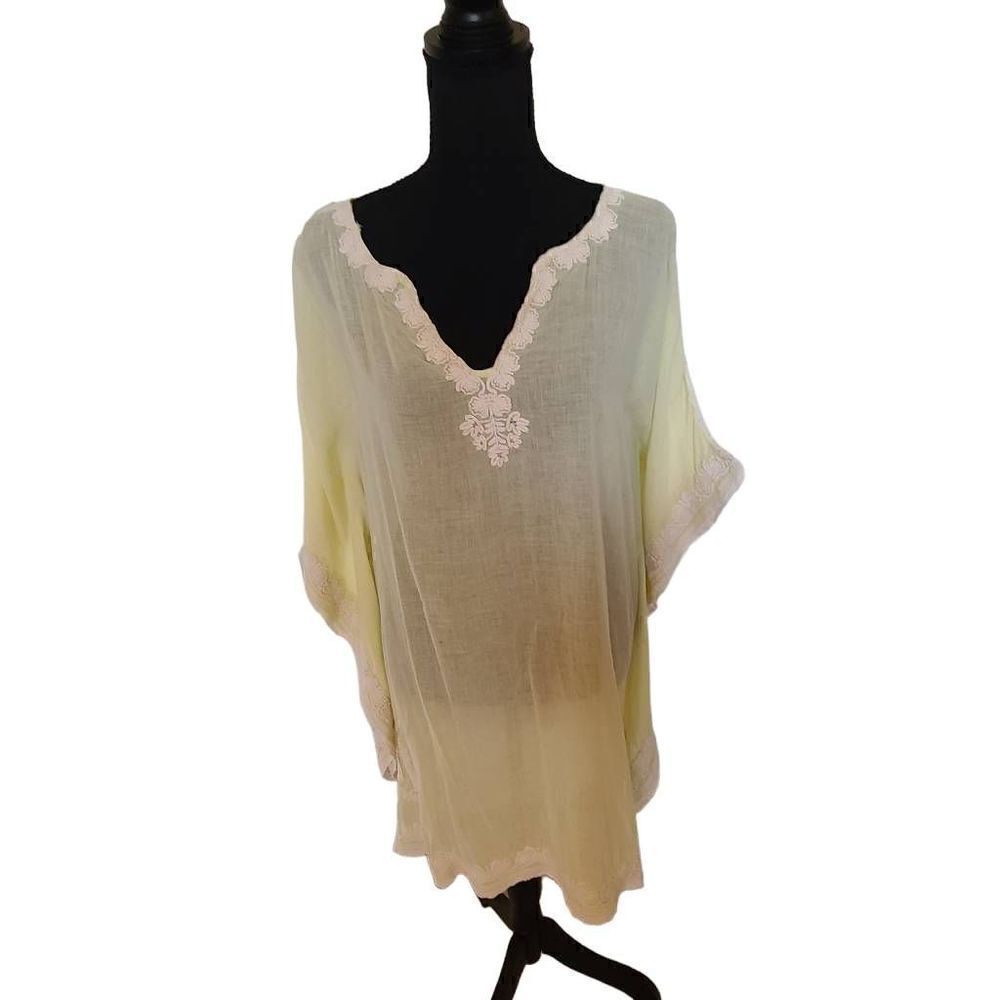 Scoop NYC Womens Beach Cover Up with Tie Dolman Sleeve Lightweight Yellow Small